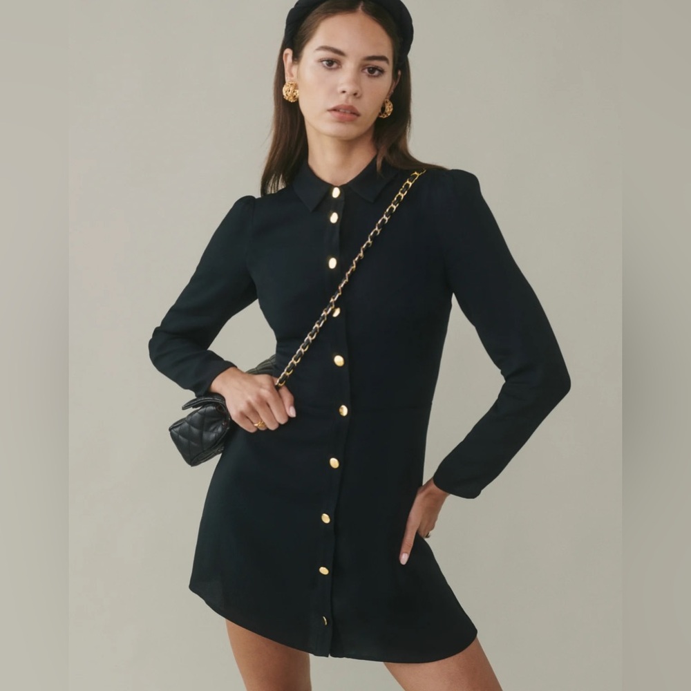 Reformation Hugh collared Mini Dress - Black, like new!